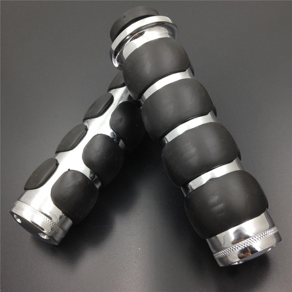 HTT Chrome Flat Top 1" Rubber Handlebar Grip For Honda Spirit 750 600/ Harley Chopper Bobber Touring Sportster