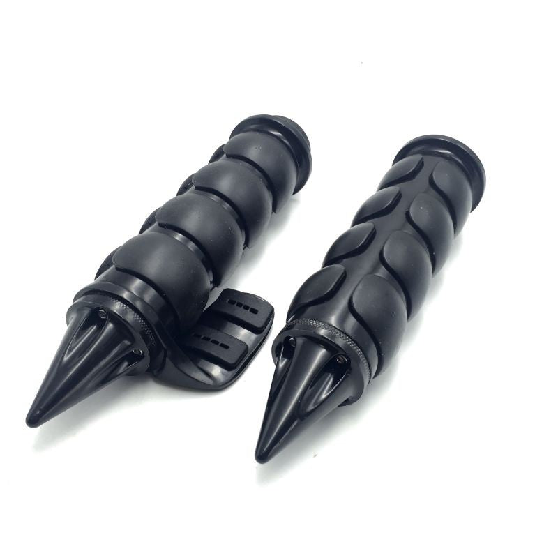 HTT Motorcycle Black Spike 1" 25mm Rubber Hand Grip With Contoured Throttle Boss For Harley Davisdon Chopper Bobber Touring Sportster Road King CVO Kawasaki Vulcan Suzuki Intruder Yamaha