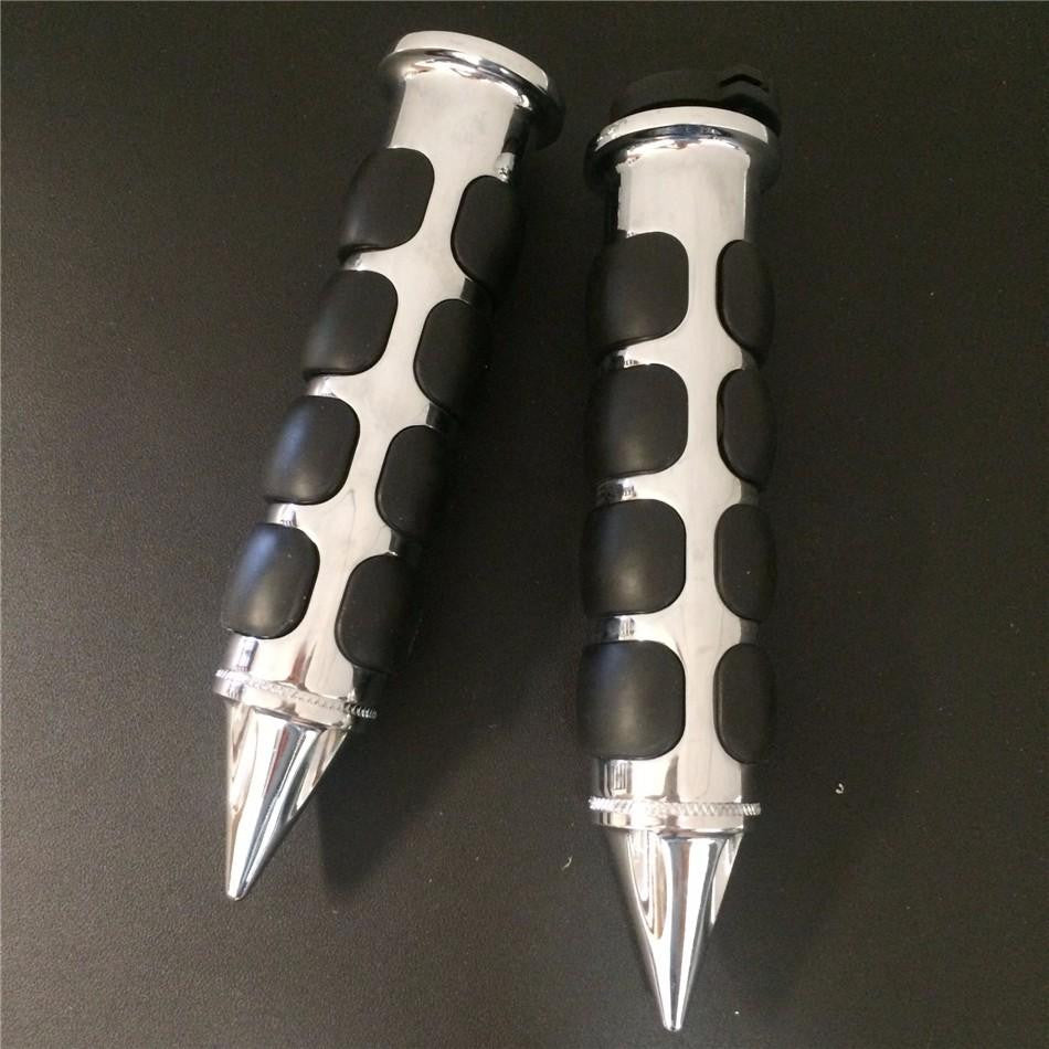 HTT Chrome Spike Rubber 1" Handlebar Grips For Kawasaki Nomad 1500 Fi Drifer Classic Mean Streak 800 1600 Vulcan 2000