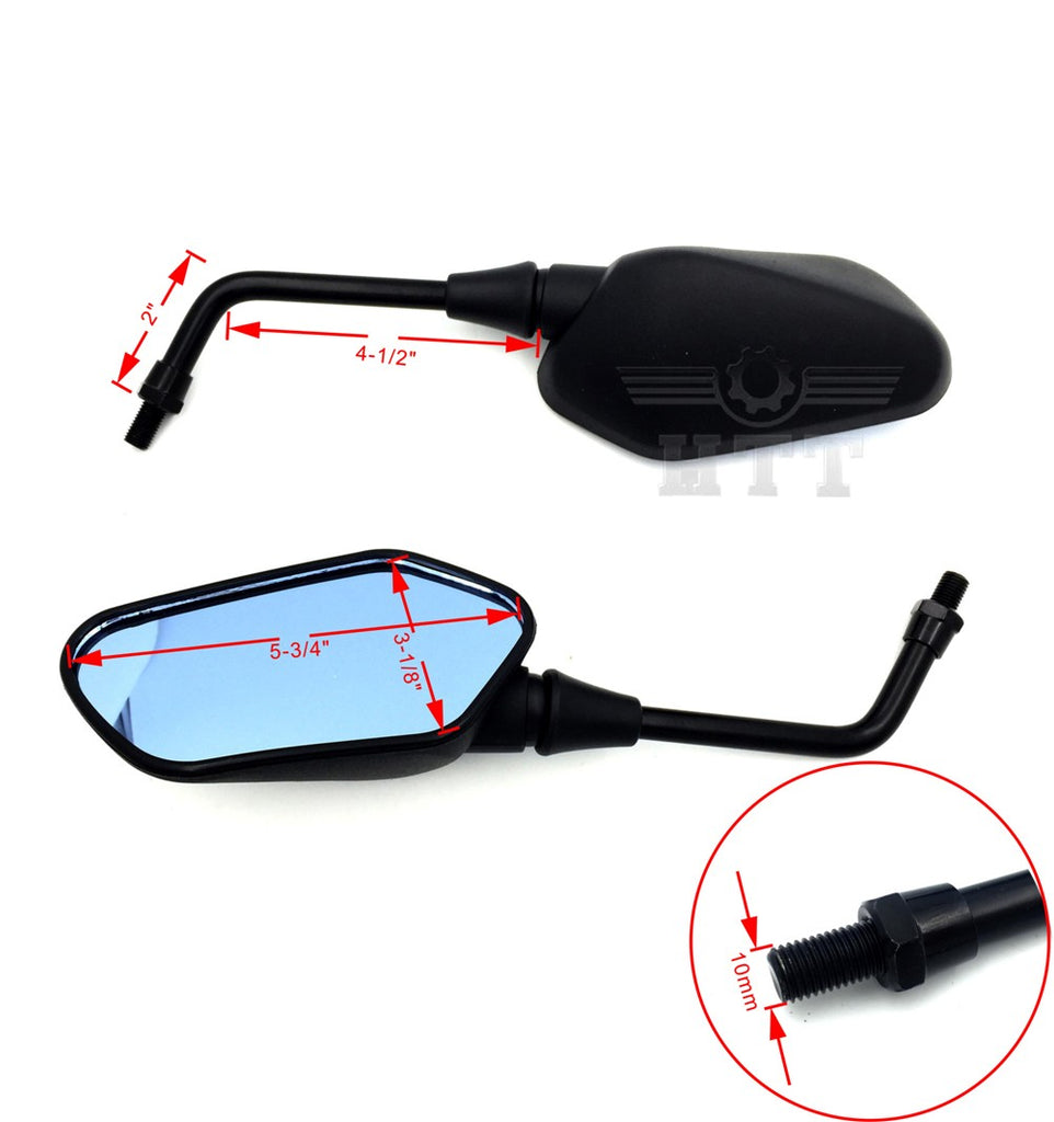 HTT- Black Left and Right Rearview Mirrors Blue Glass 10mm Thread- For Universal Motorcycle (Kawasaki Z1000 Z750 Versys KLE 650 ZRX1100 ZRX1200 ER6B)