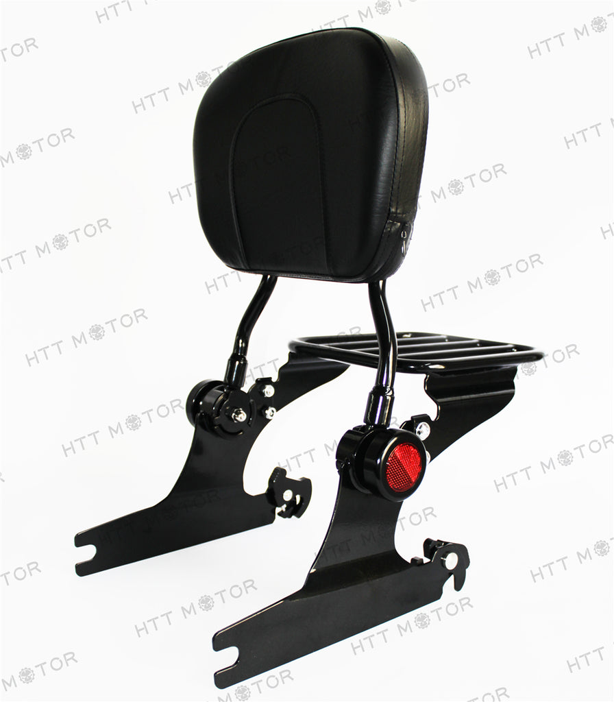 HTTMT Skull Adjustable Backrest Sissy Bar Luggage Rack for HD Softail 00-06 Black