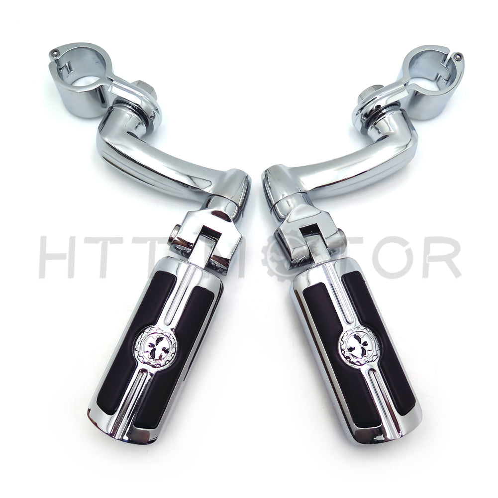 HTT Motorcycle Chrome Adjustable Peg Mounting Kit with Skull Zombie Foot Peg For Honda GoldWing VTX1300 Shadow Valkyrie Triumph Equipped with 1 inch (1") 25mm Front Engine Guard Frame Tube