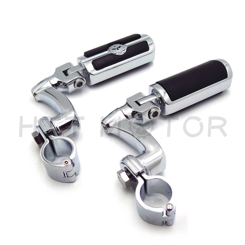 HTT Motorcycle Chrome Adjustable Highway Peg Mounting Kit Skull Zombie Footrest For Yamaha V-STAR Roadstar Suzuki Boulevard Equipped with 1 inch (1") 25mm Front Engine Guard Frame Tube