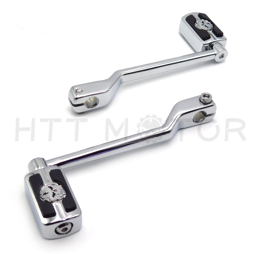 HTT Motorcycle Chromed 2 PCs Billet Style Heel/Toe Shift Lever Gear Shift Foot Lever with Skull Foot Peg Footresr For Harley 86-later FL Softail Touring Trike FLST Road King Street Glide CVO