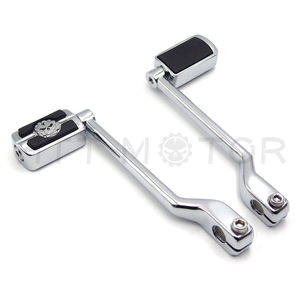 HTT Motorcycle Chromed 2 PCs Billet Style Heel/Toe Shift Lever Gear Shift Foot Lever with Skull Foot Peg Footresr For Harley FL Softail Touring Trike FLST FLT FLHT Road King Street Glide CVO