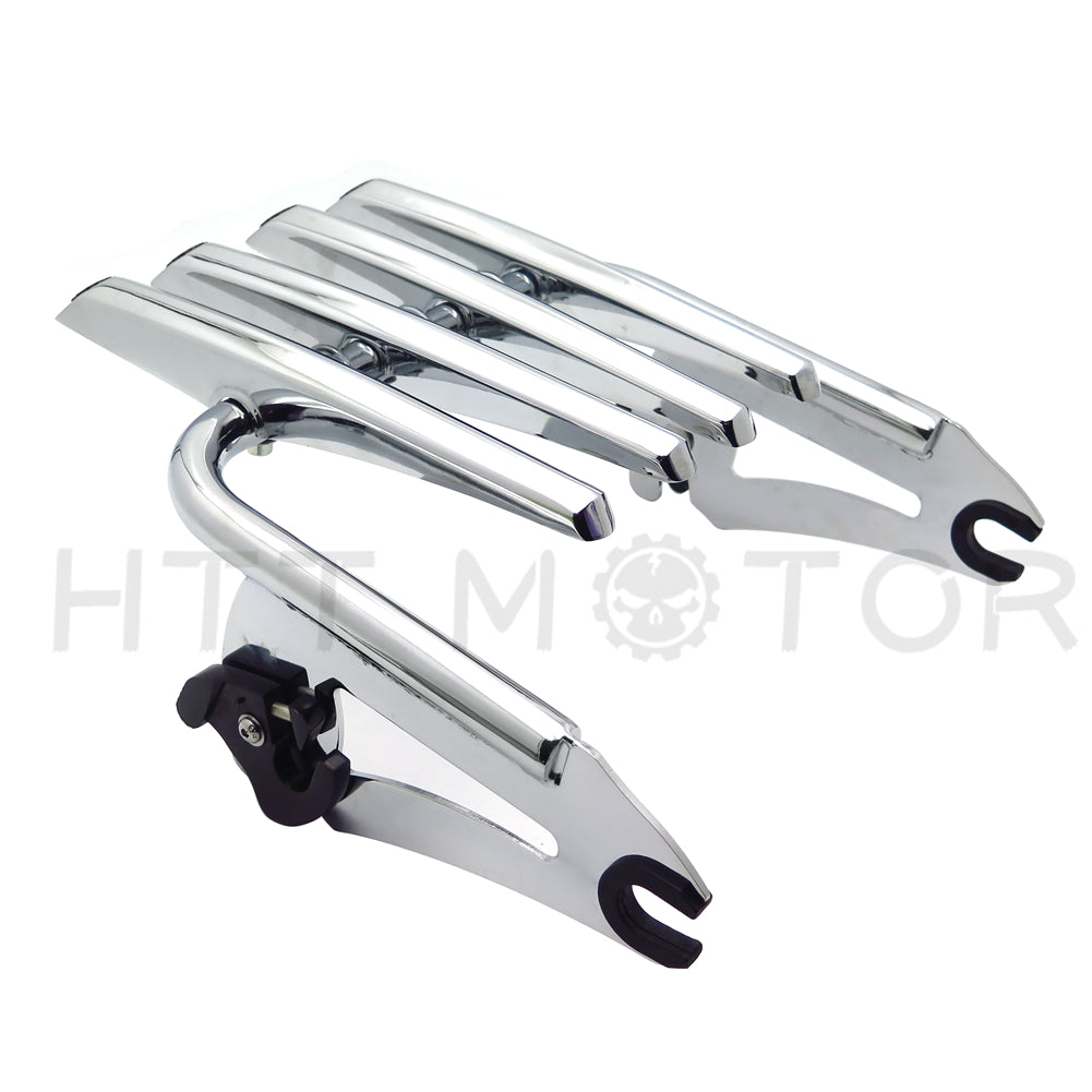 HTT Motorcycle Chrome Black Skull Detachable 2up Stealth Luggage Rack Mounting Bracket Fender Shelf For 2009 and up Harley Davidson Touring Road King FLHR Street Glide FLHX