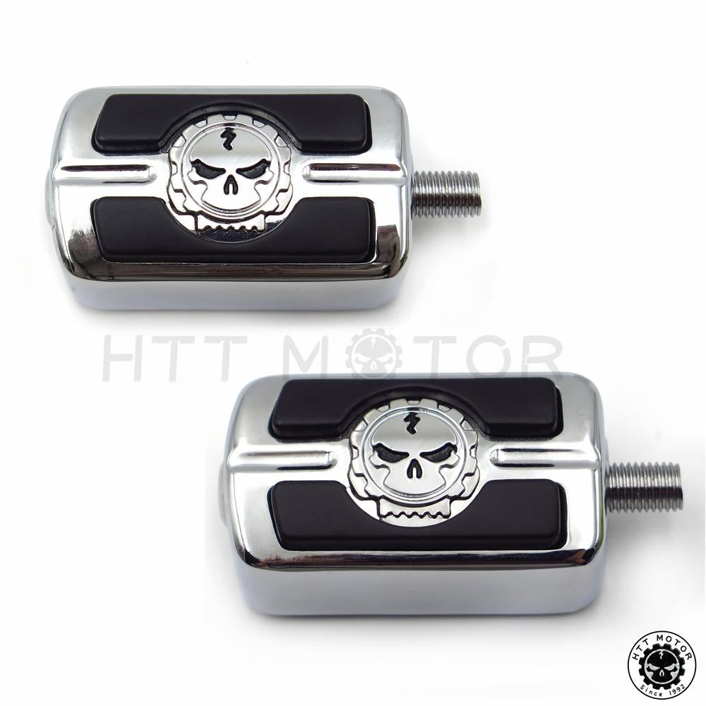 2 Chrome Skull Rubber Rails Heal Toe Shift Peg Set for Harley Footpeg Shifter