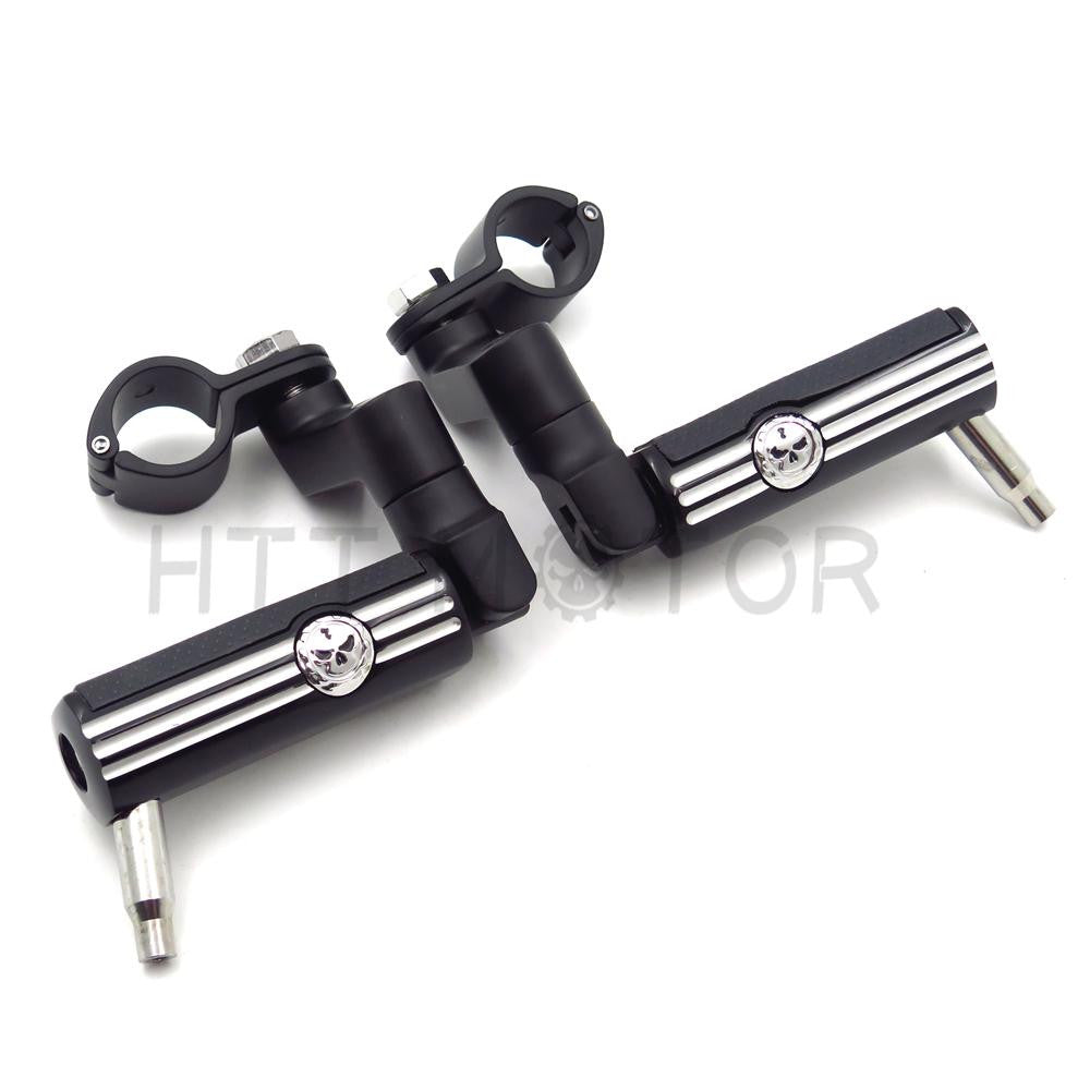 2x Motorcycle High Class Aluminum Front Foot Pegs Kit For 1.5" Engine Guard Black