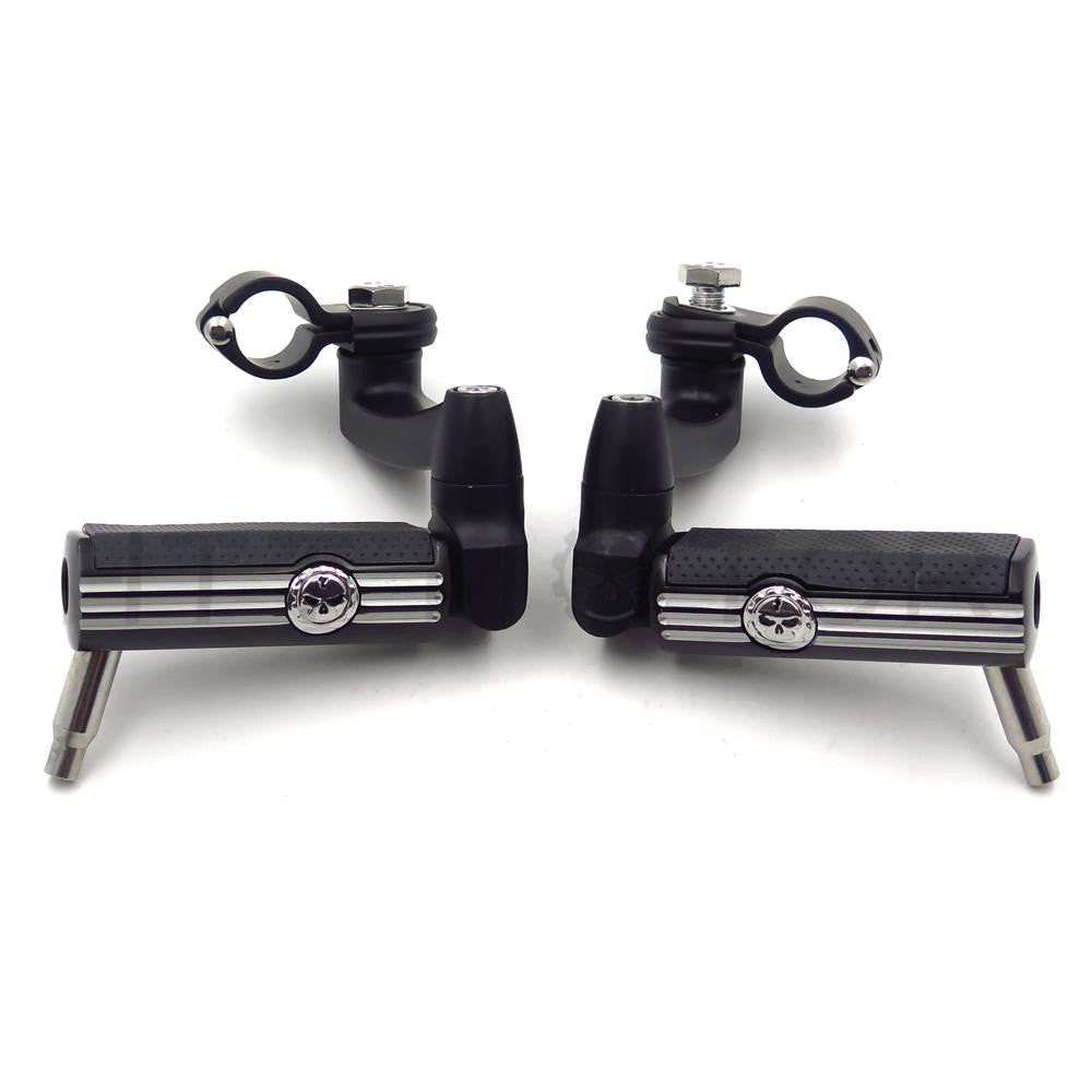 Black Gear Skull Arched Footpeg Mount Kit For 1.25" 1 1/4" Engine Guard Crash Bar