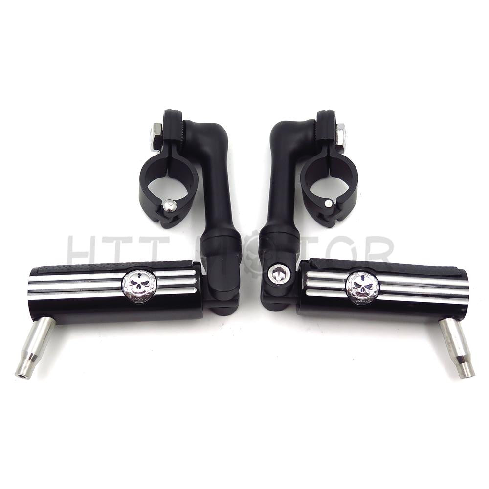 Gear Skull 1" 25mm Footpeg Mounting Kit Chrome Black Long Angled