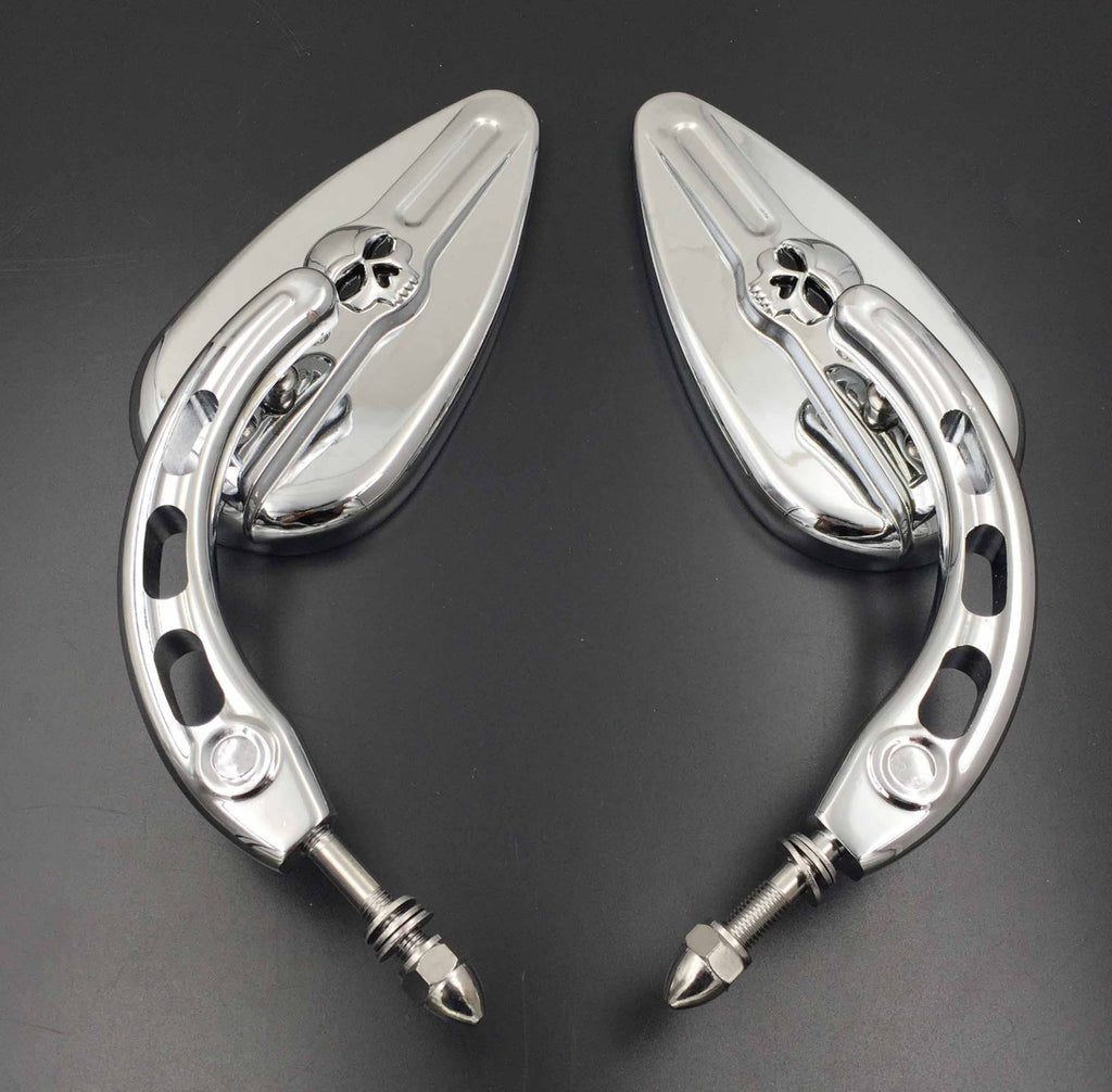 HTT Motorcycle Chrome Skull Side Mirrors For Harley Davidson 1982-later all models (except VRSCF,2014-later FLHTKSE,FLHRSE6, FLHR and FLHRC models and XL1200X mounted below the handlebars)