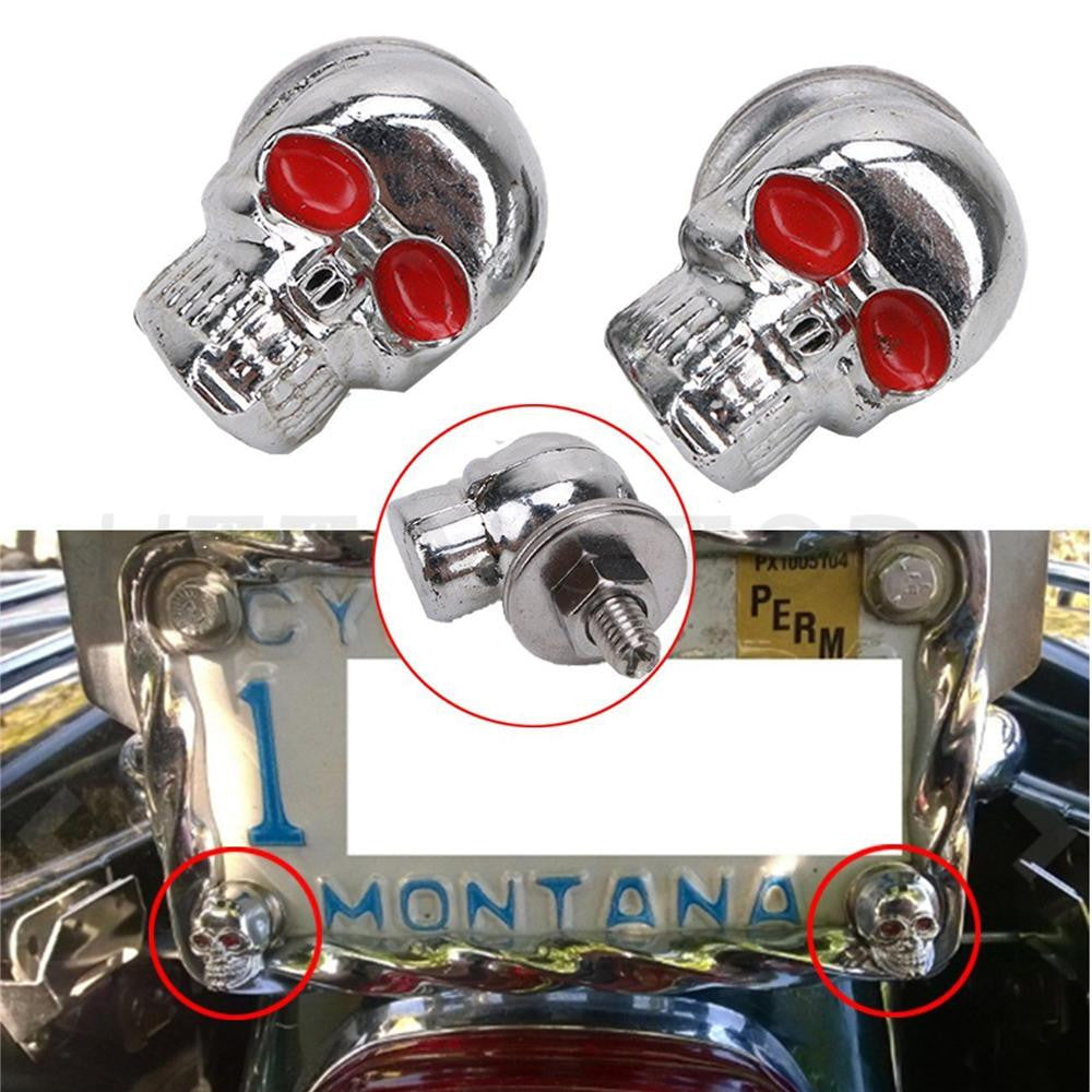 2 PCS Chrome Skull Red Eye Bolts Screws For License Plate Tag